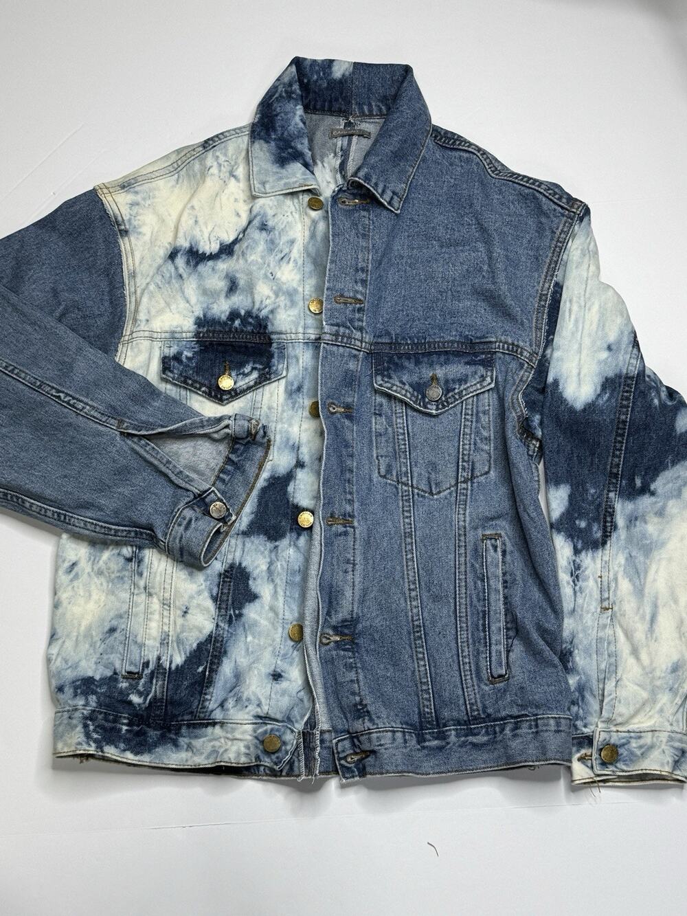 CARMAR Womens S Split Acid Wash Denim Jacket Two Tone Blue Jean Trucker